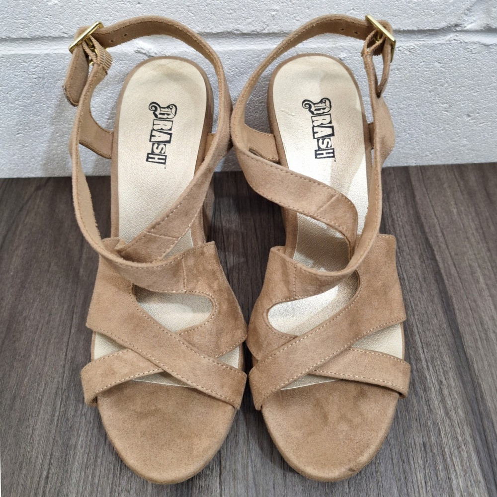 Brash Women's Size‎ 9 Tan Faux Suede Strappy Platform Wedge Sandals 170285